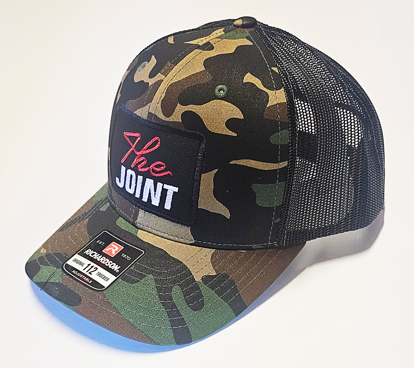 Camo, Camo Bill, Black Patch, Red White Text