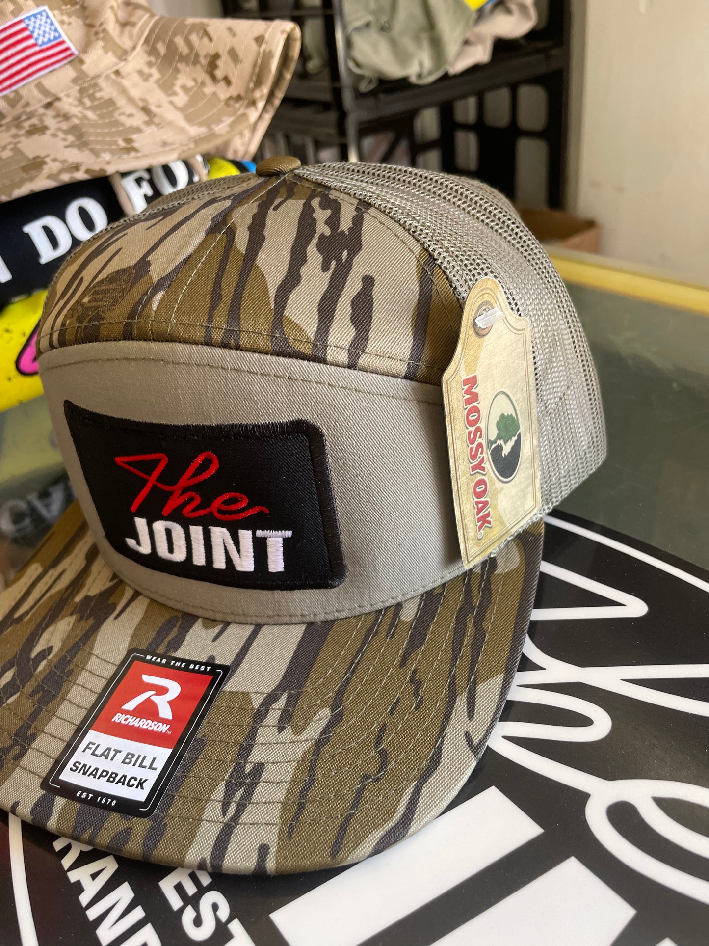 Tiger Camo Patch Khaki Richardson 7 Panel Trucker hat