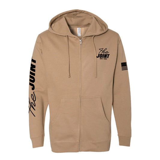 Wordmark Tan  Zip Hoodie