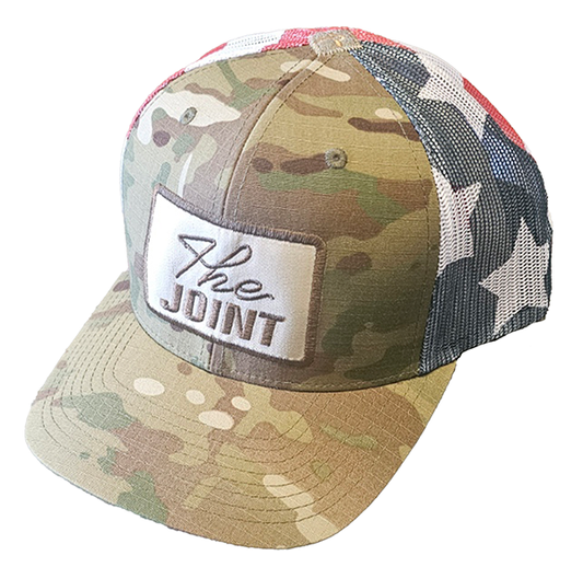 Camo Green, Camo Bill, Tan Patch, Brown Text, American Flag Net