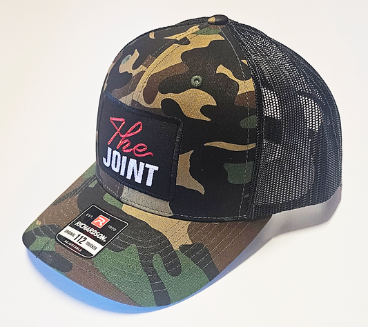 Camo, Camo Bill, Black Patch, Red White Text