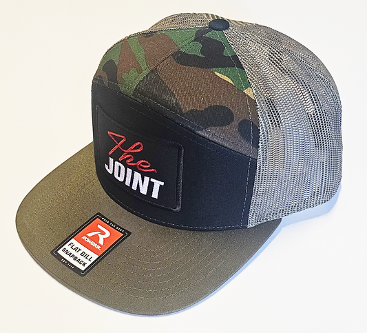 Camo, Green Bill, Black Patch, Red White Text