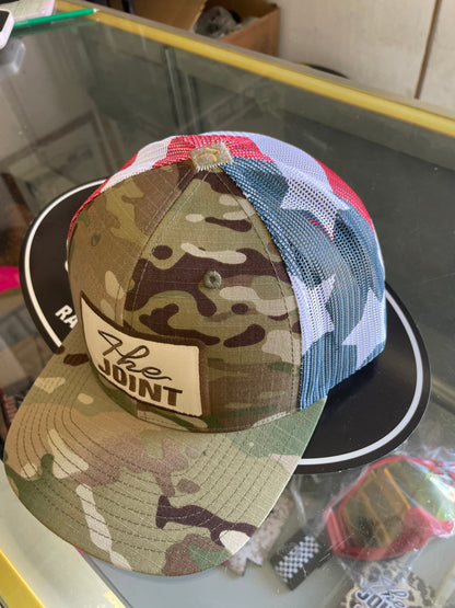 Camo Green, Camo Bill, Tan Patch, Brown Text, American Flag Net
